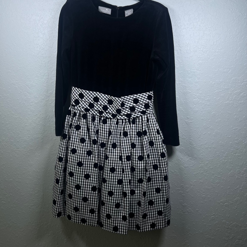Vintage 90s Liz Claiborne Whimsigoth 10 Velvet Gingham Polka Dot USA Hostess